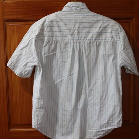 Dockers Feminine Striped Button Down Ruffle Short Sleeve Shoulder Pad Shirt Medi - Picture 6 of 10